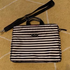 Kate Spade Black Stripe Laptop Bag Briefcase EUC